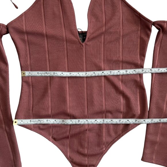 Michael Costello x Revolve Hattie Cold Shoulder Ribbed Bodysuit Mauve XL NWT - Picture 15 of 16
